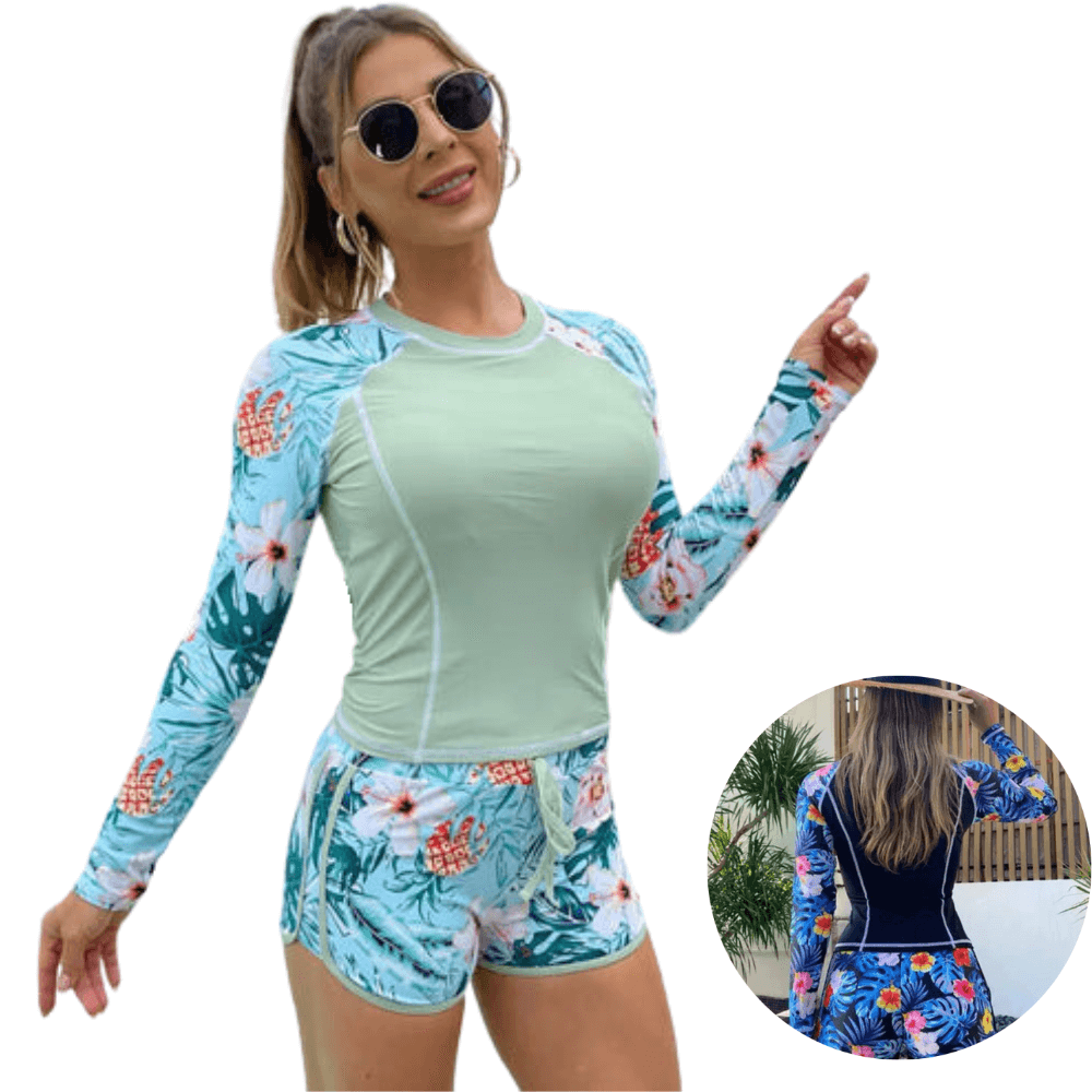 Kit moda Praia (Blusa UV + Shorts)